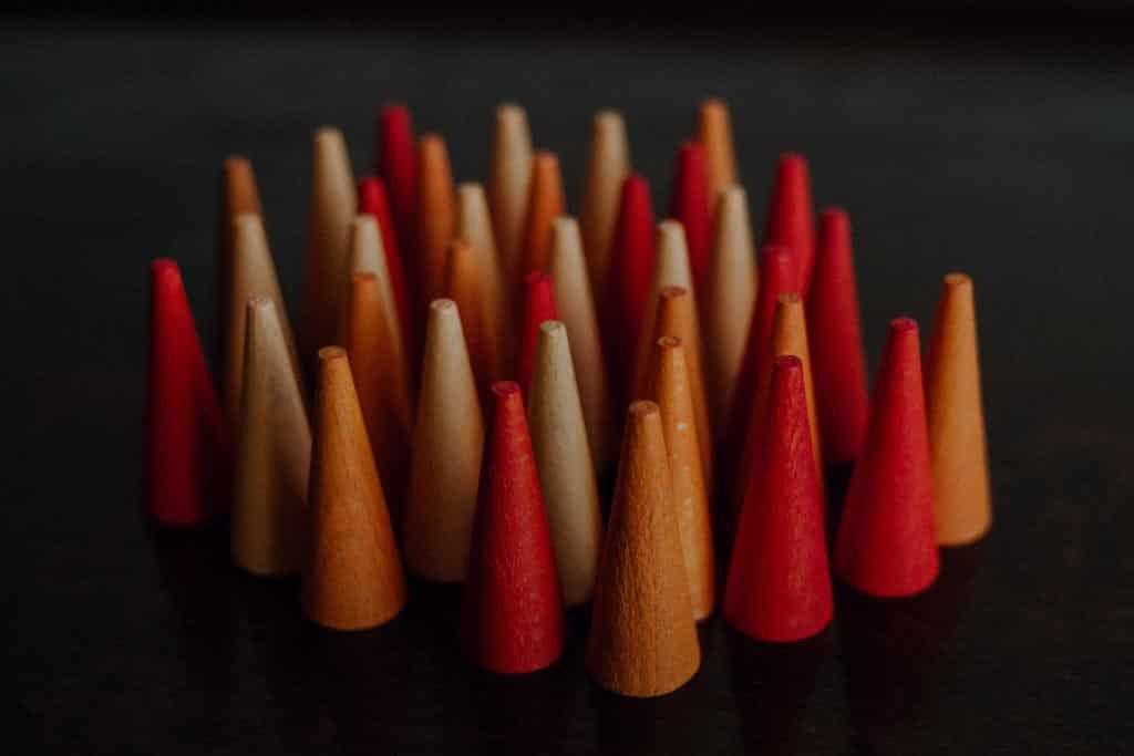 Wooden loose parts toys arranged in a group