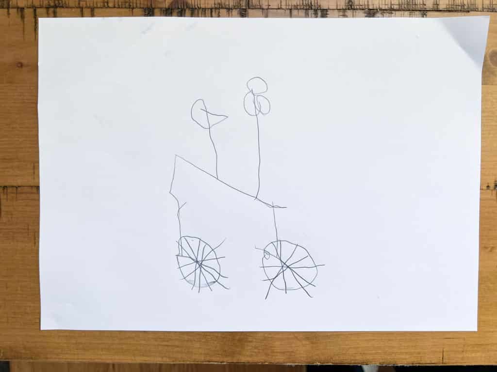 A child's drawing of a bicycle