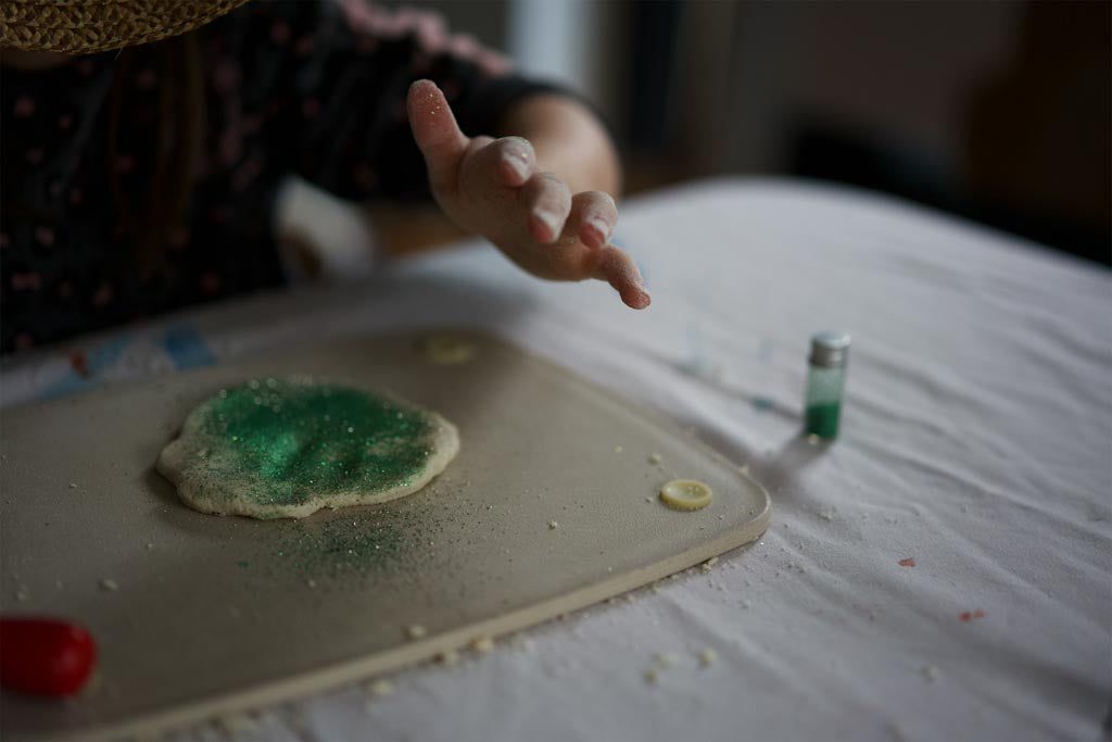 Decorating salt dough with glitter