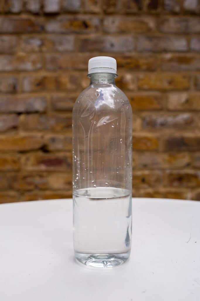 A plastic water bottle