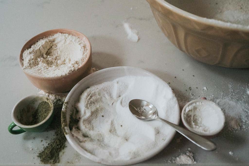 Bowls of ingredients for baking with children