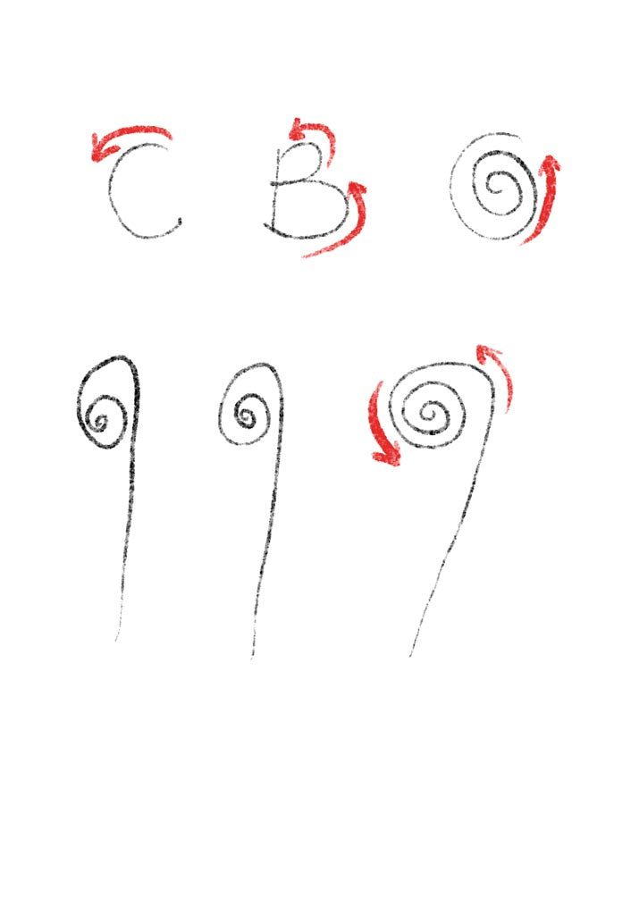 Forming letters using spirals and circles