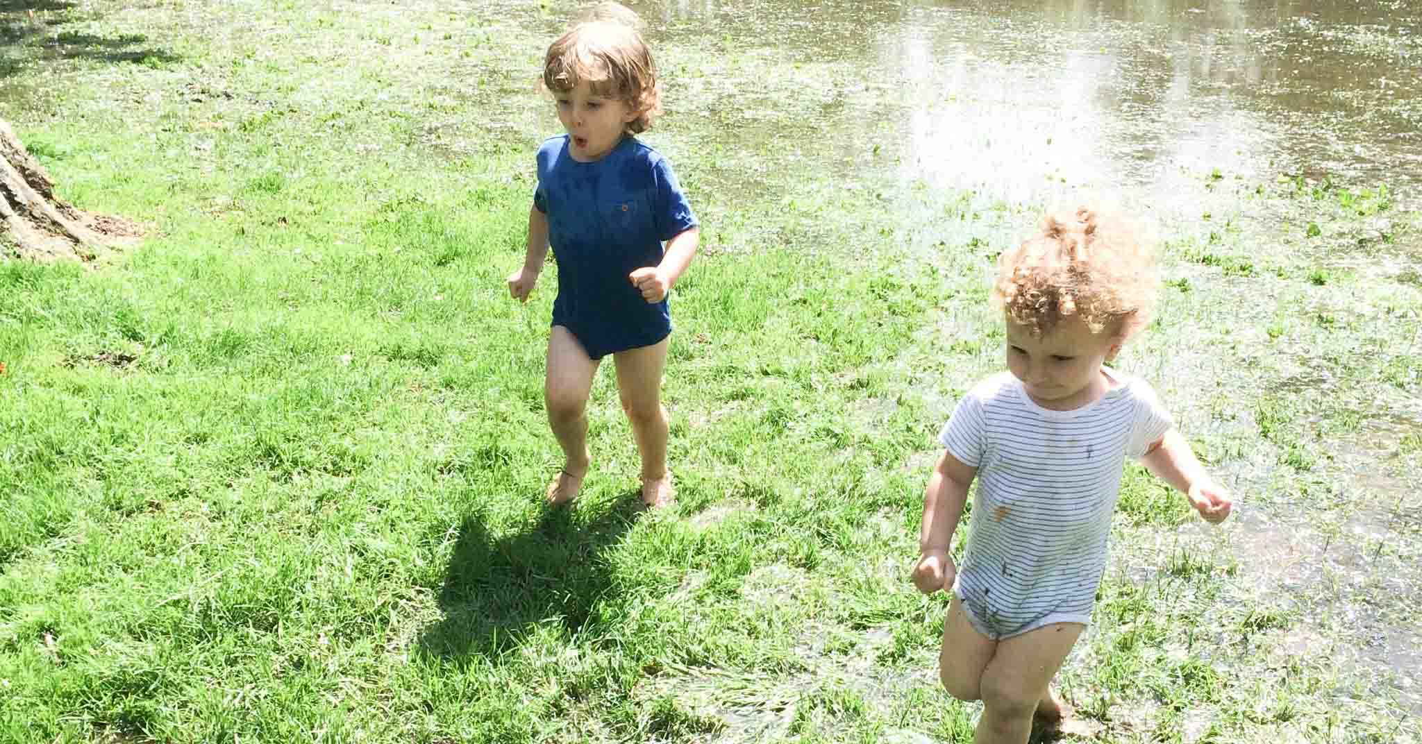 Running across flooded grass