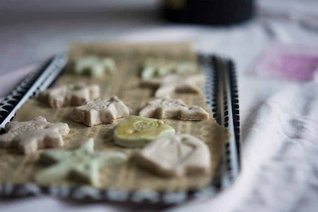 Salt dough Christmas decorations on a tray