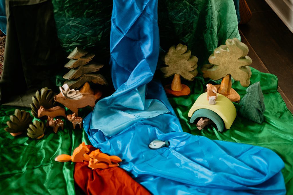 Playsilks used to create a small world scene